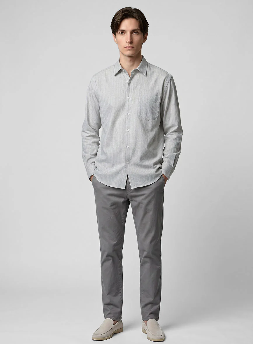 Ash Gray Herringbone Cotton Shirt - Image 4