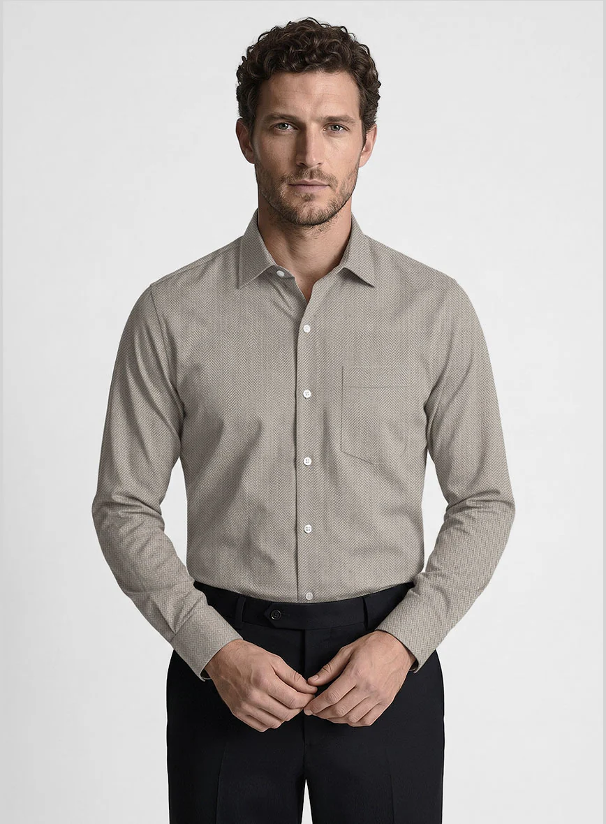 Ashley Gray Herringbone Cotton Shirt