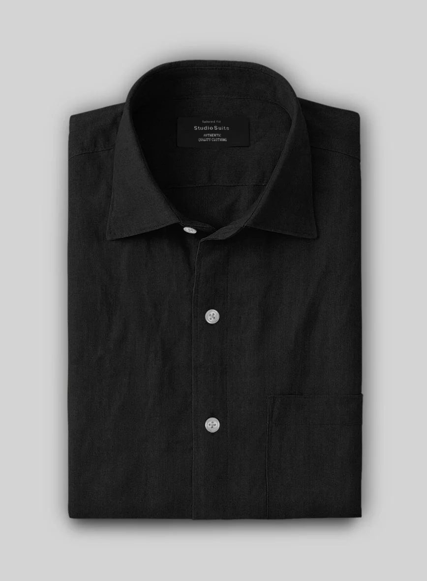 Black Cotton Linen Shirt - Image 2