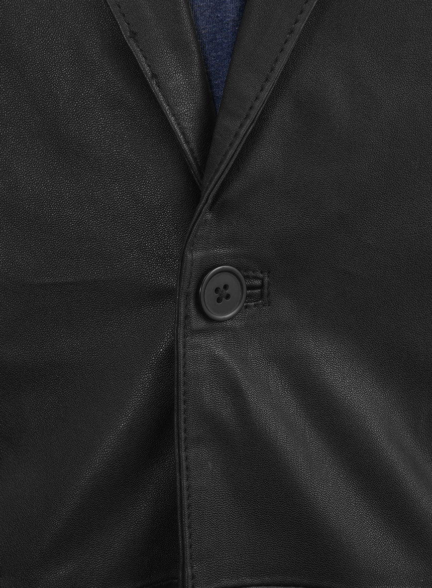 Black Stretch Leather Blazer - Image 2