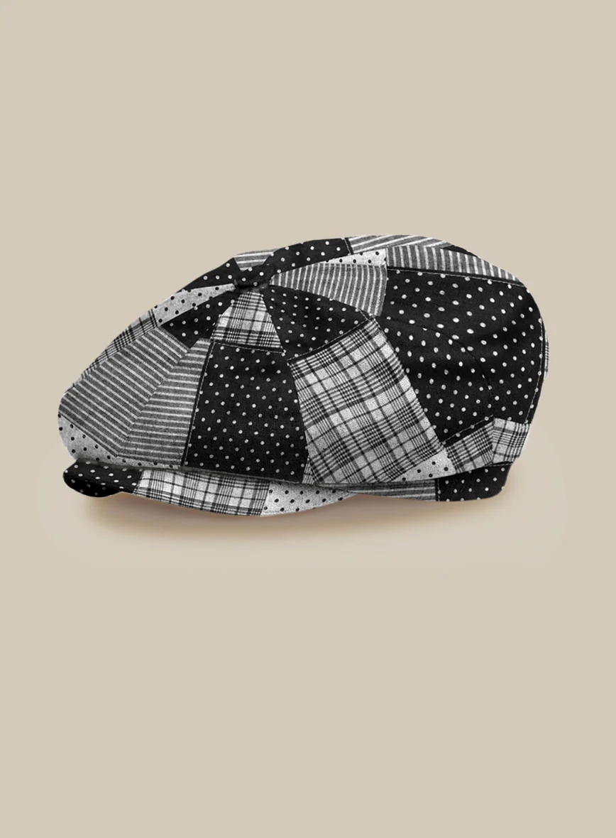 Black & White Madras Patchwork Newsboy Cap - Image 4