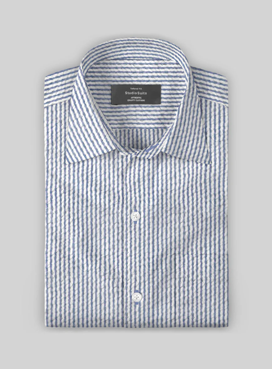 Blue Seersucker Cotton Shirt