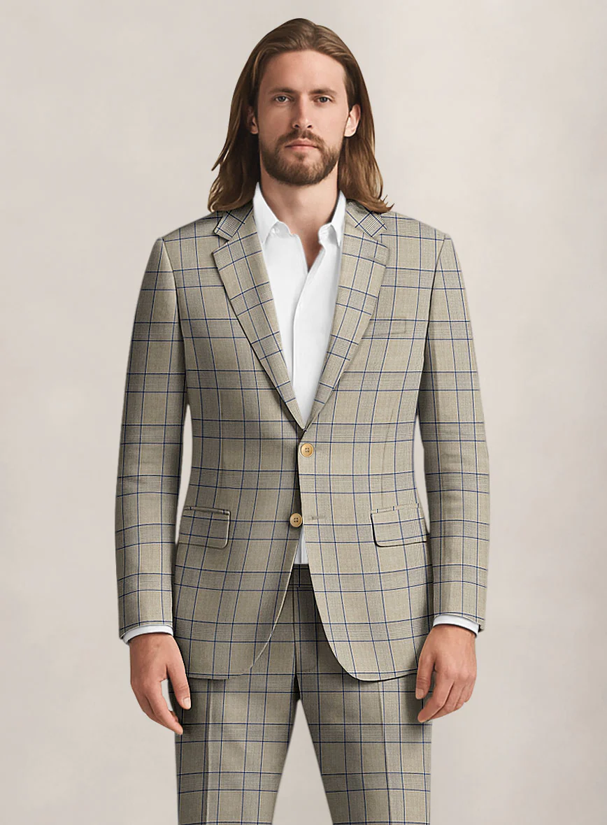 Bristol Stone Beige Windowpane Suit - Image 3