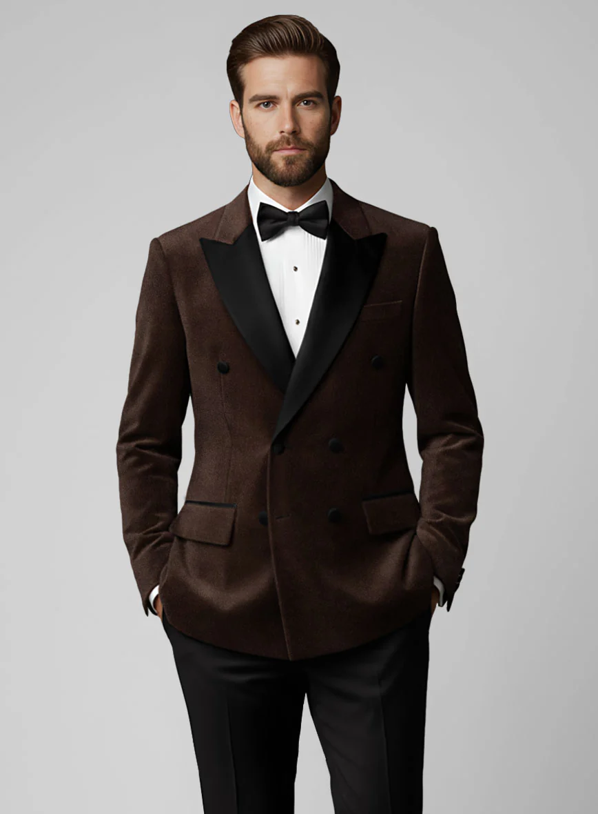 Brown Velvet Double Breasted Tuxedo Suit - Image 3