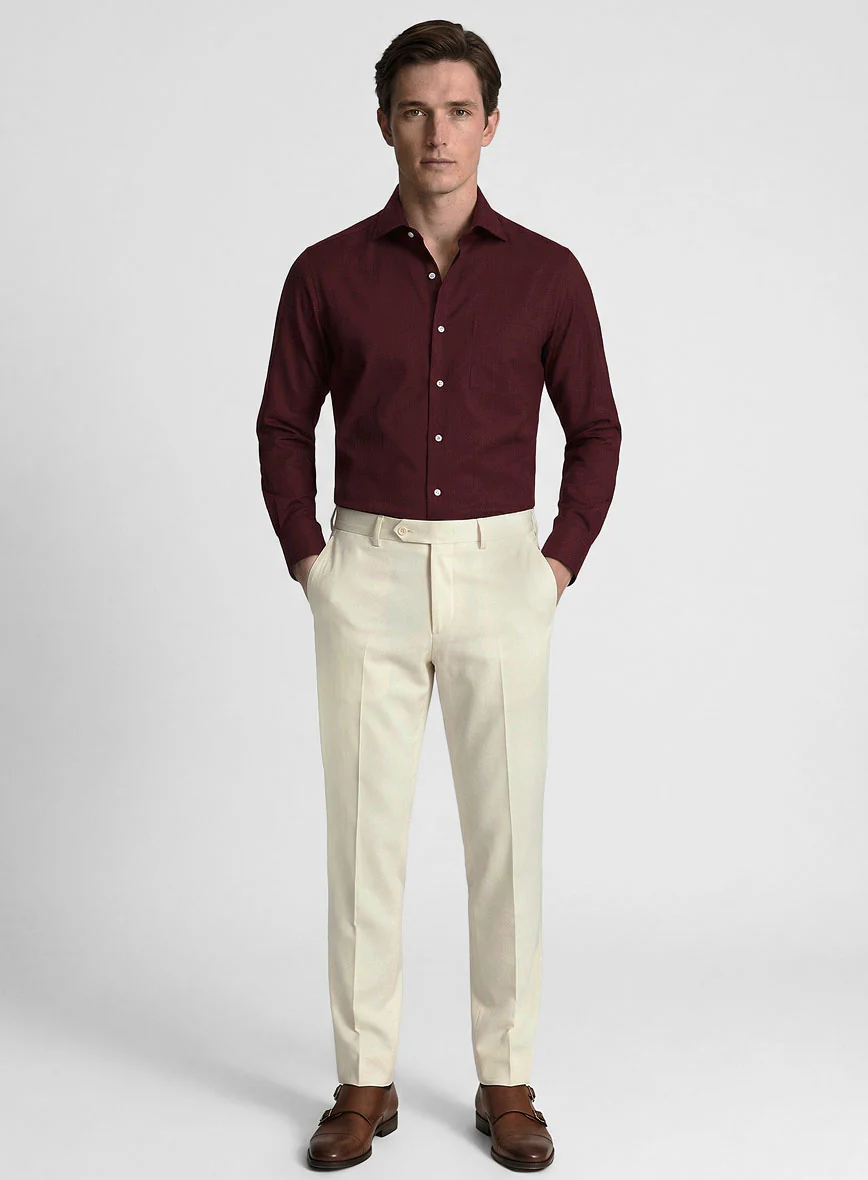 Burgundy Herringbone Cotton Shirt - Image 4