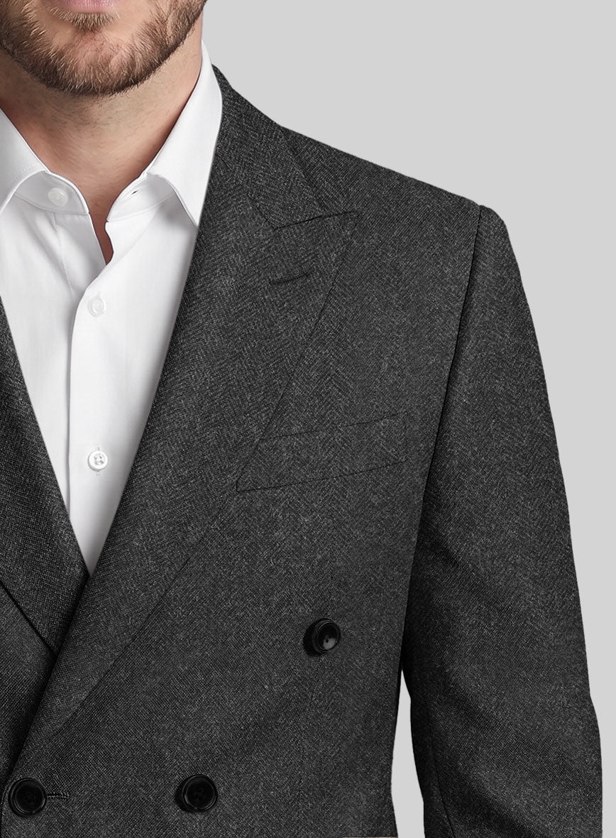 Charcoal Herringbone Tweed Double Breasted Suit - Image 4
