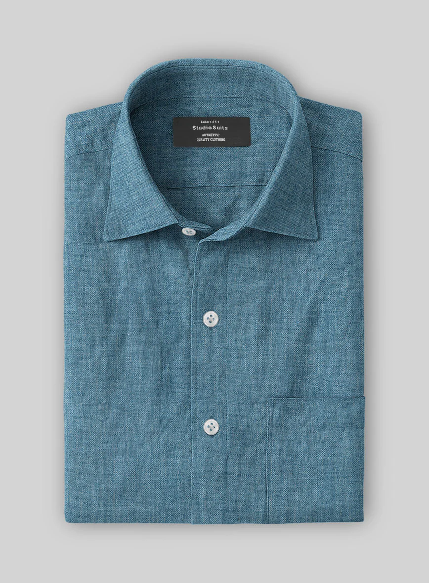 Coast Blue Washed Delave Linen Shirt - Image 2