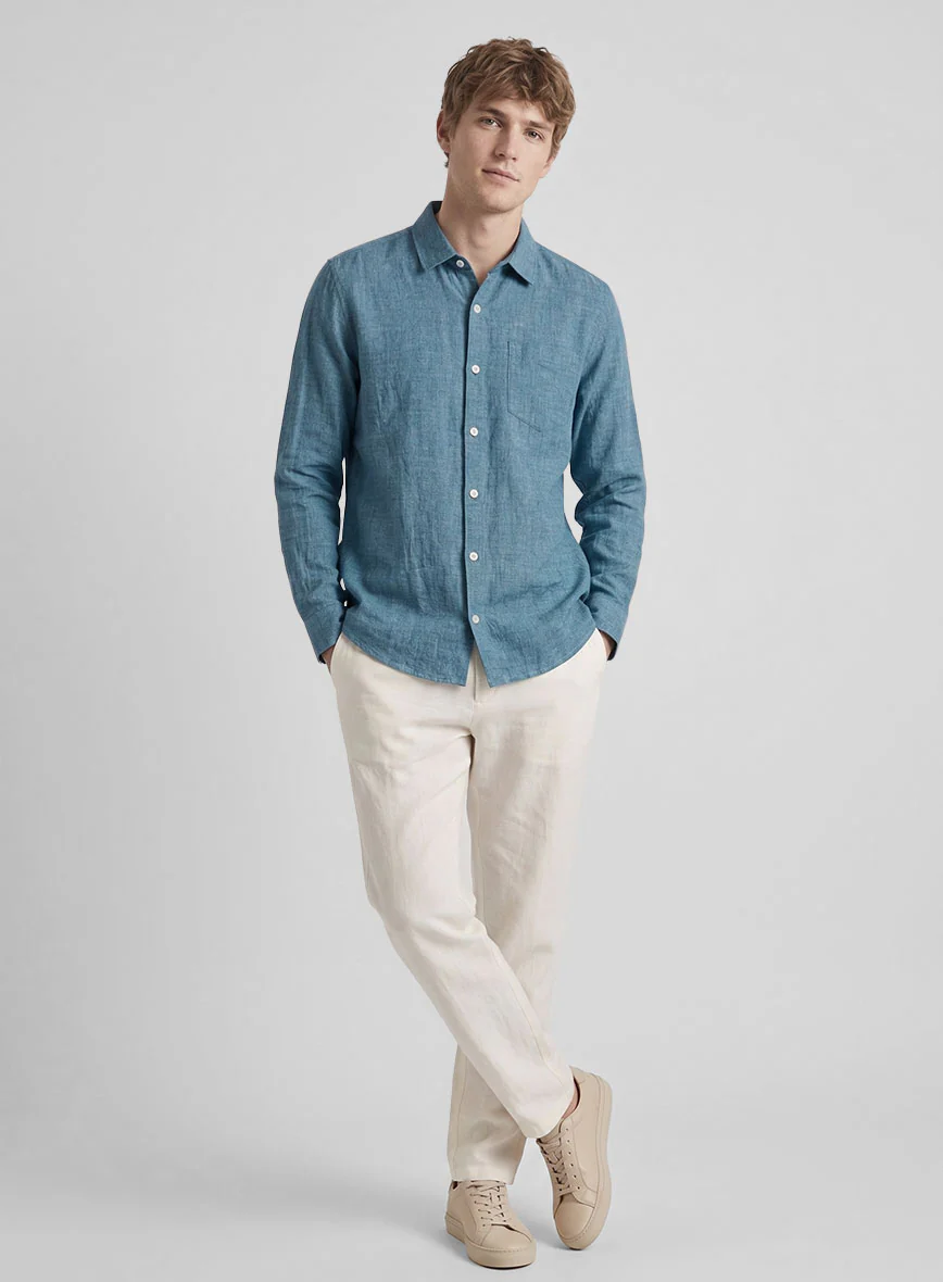 Coast Blue Washed Delave Linen Shirt - Image 4