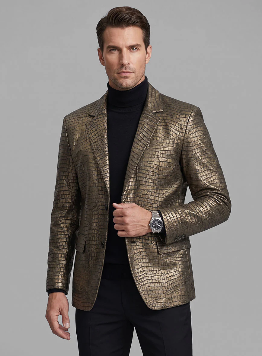 Croc Antique Gold Leather Blazer - Image 3