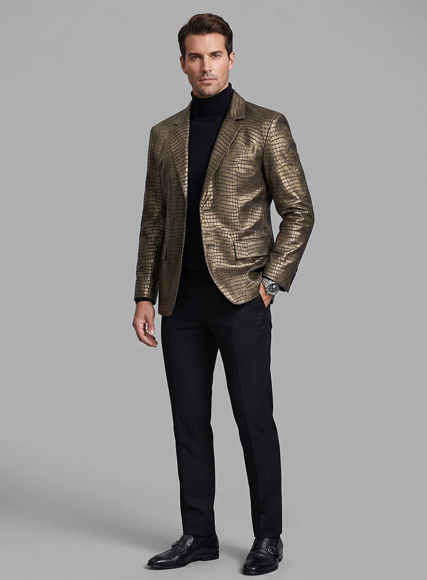 Croc Antique Gold Leather Blazer - Image 4