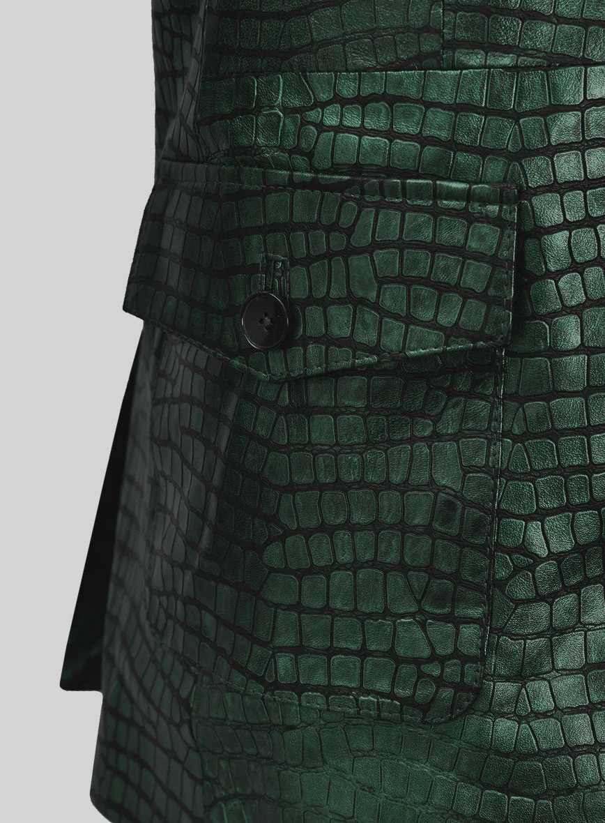 Croc Metallic Green Western Leather Blazer - Image 4