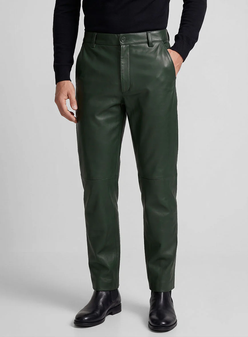 Deep Olive Leather Trousers - Image 3