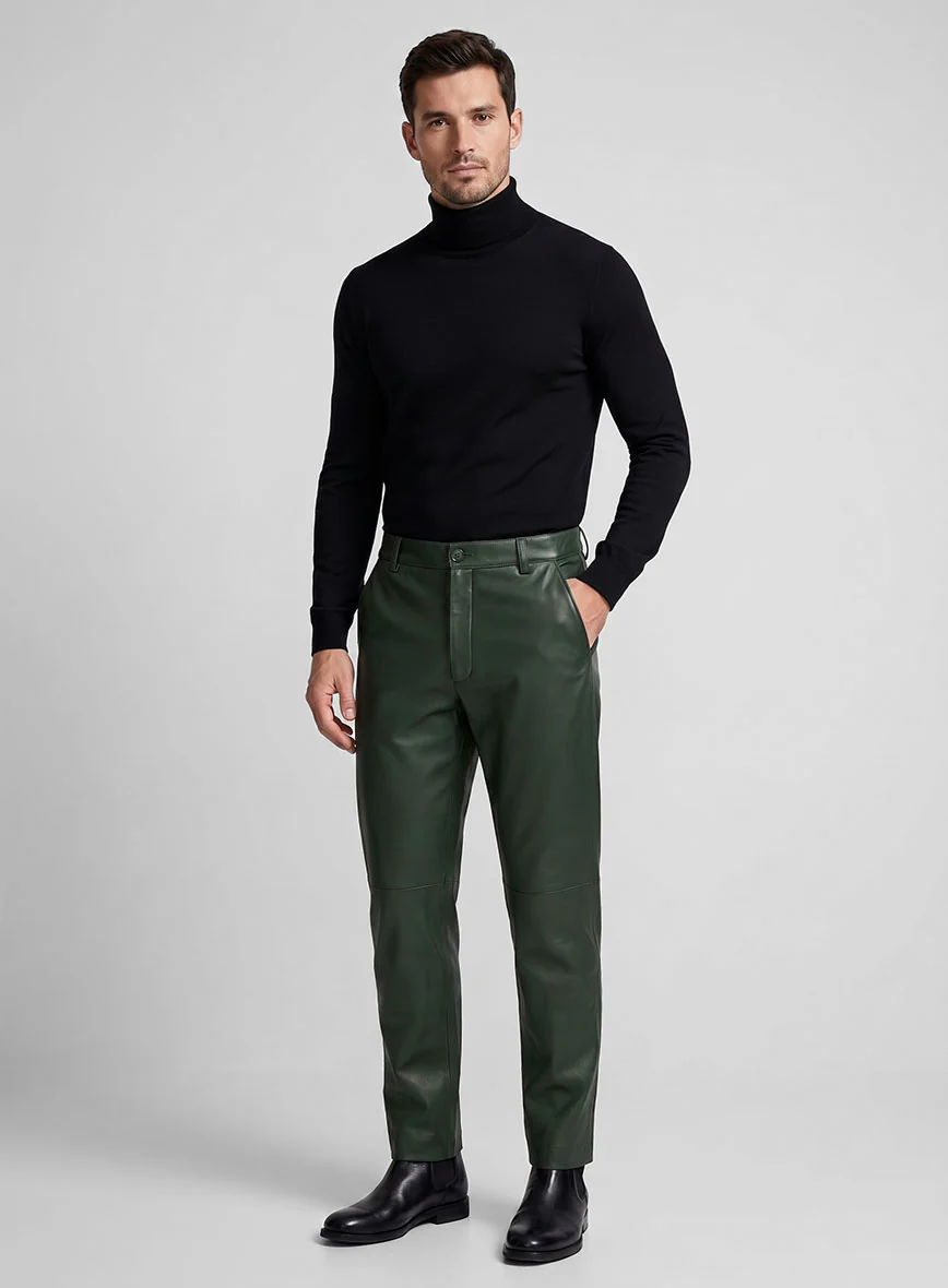 Deep Olive Leather Trousers - Image 4