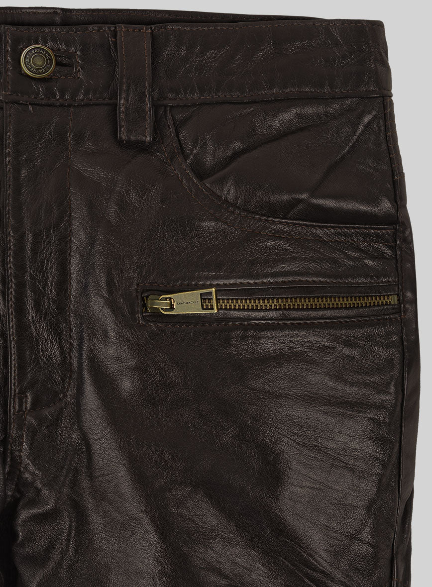 Delphic Dark Brown Biker Lambskin Leather Jeans - Image 2