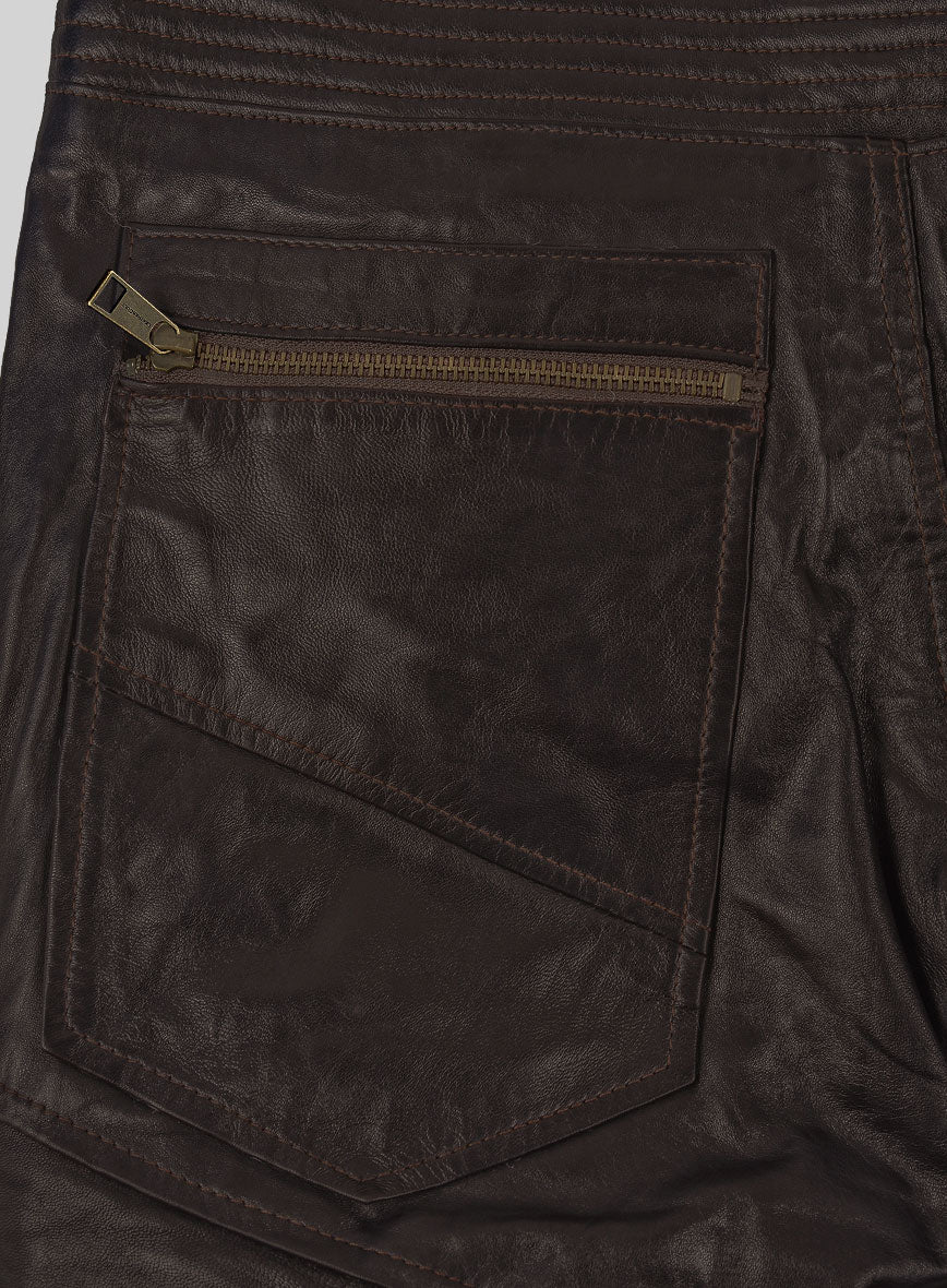 Delphic Dark Brown Biker Lambskin Leather Jeans - Image 3