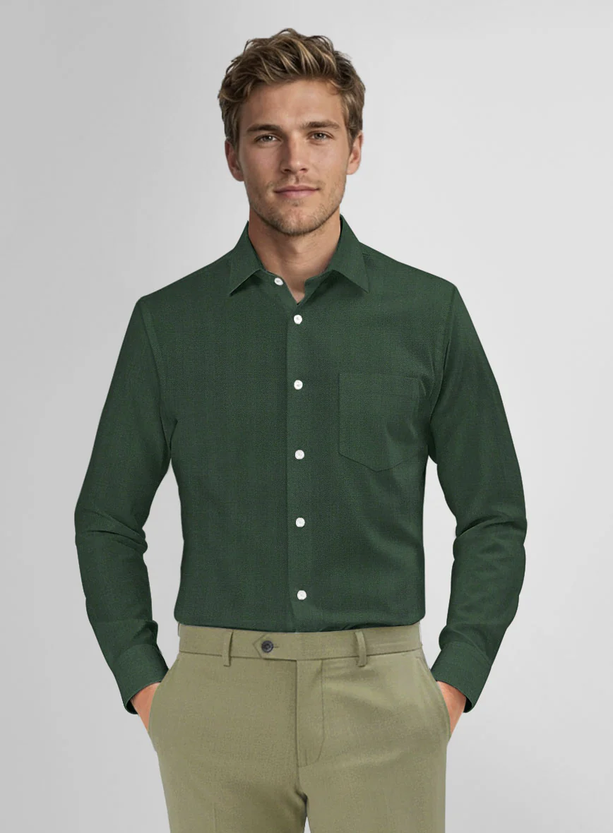 Elite Green Herringbone Cotton Shirt