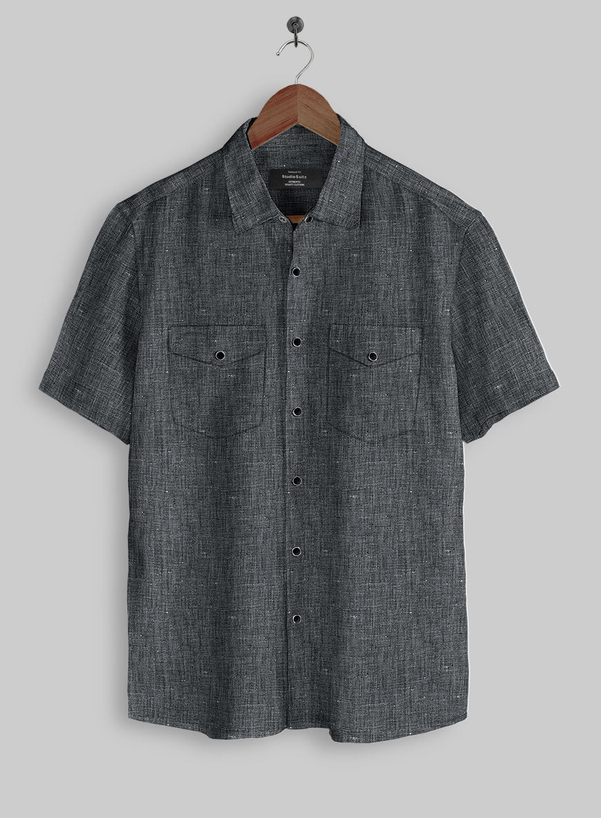 European Ash Gray Linen Western Style Shirt