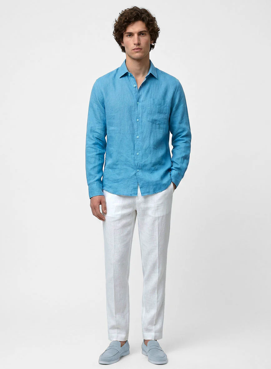 European Blue Linen Shirt - Image 4