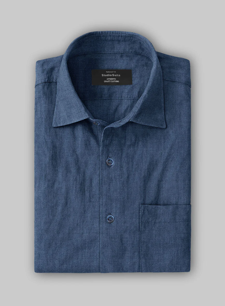European Nile Blue Linen Shirt - Image 2
