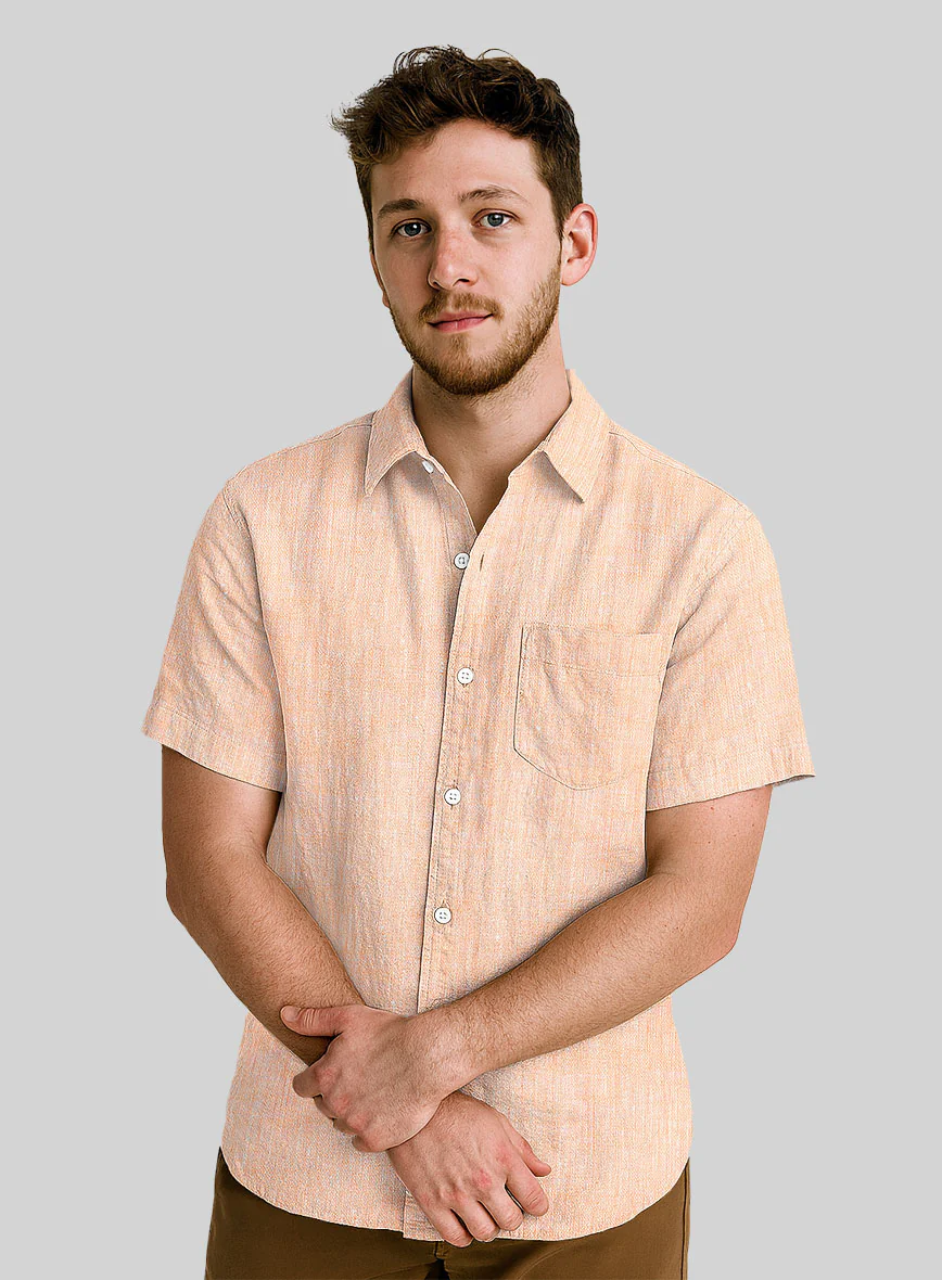 European Pale Orange Linen Shirt - Image 2