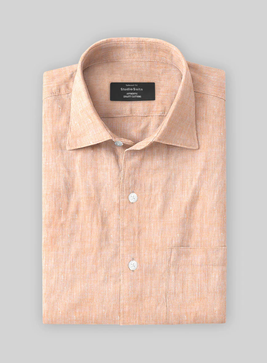 European Pale Orange Linen Shirt - Image 3