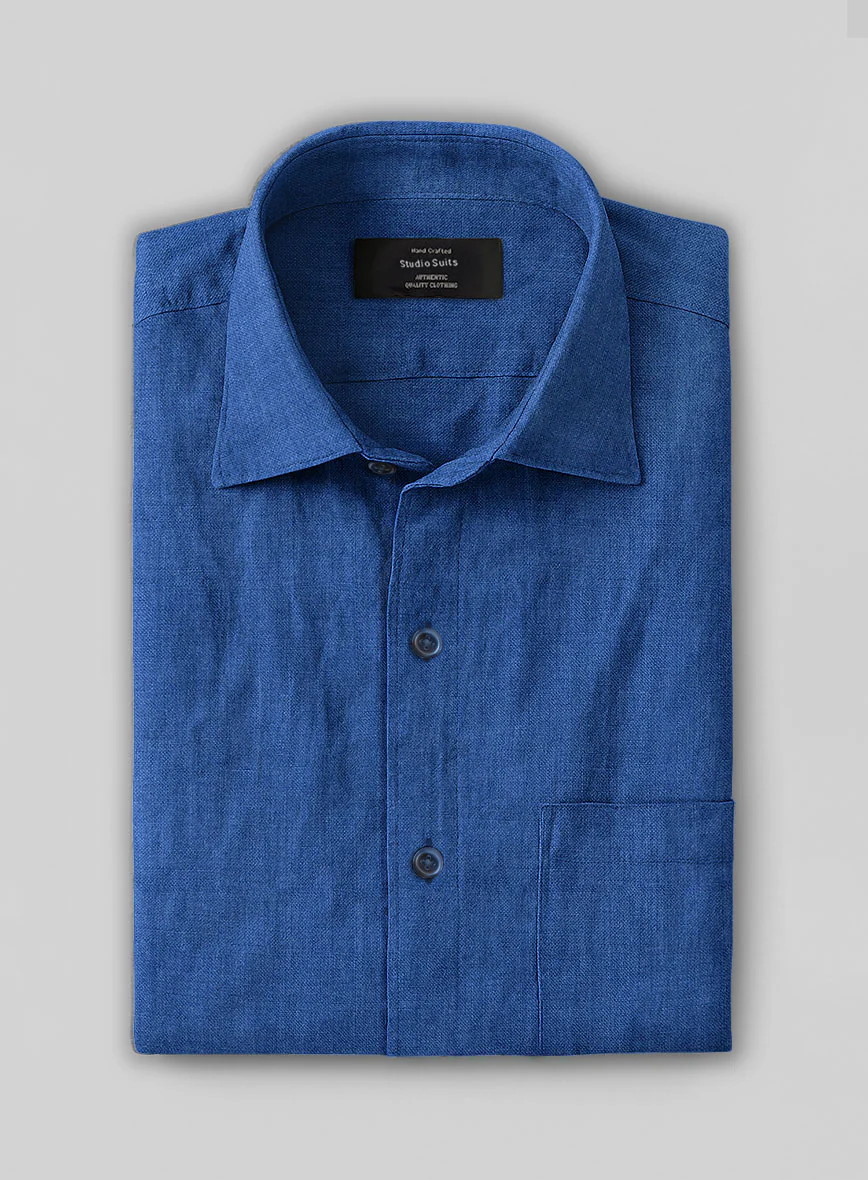 European Sapphire Blue Linen Shirt - Image 2