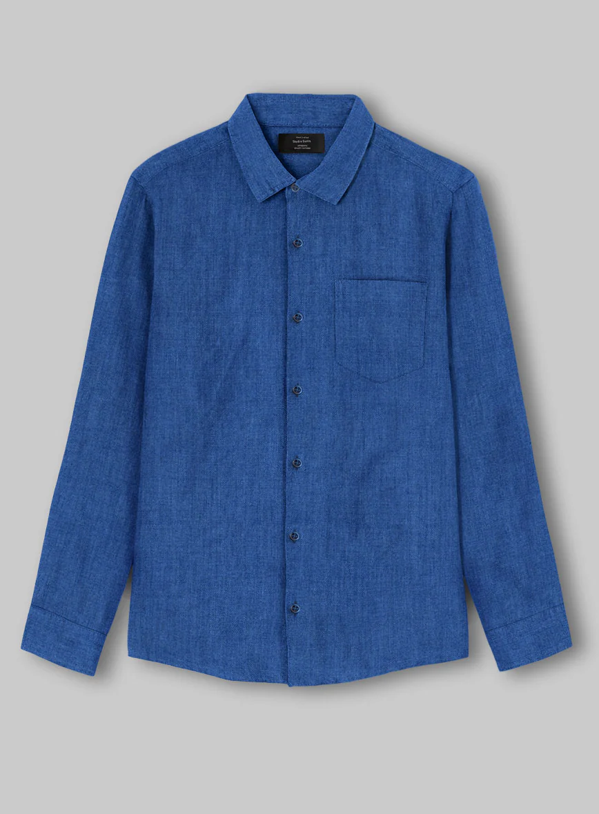 European Sapphire Blue Linen Shirt - Image 3