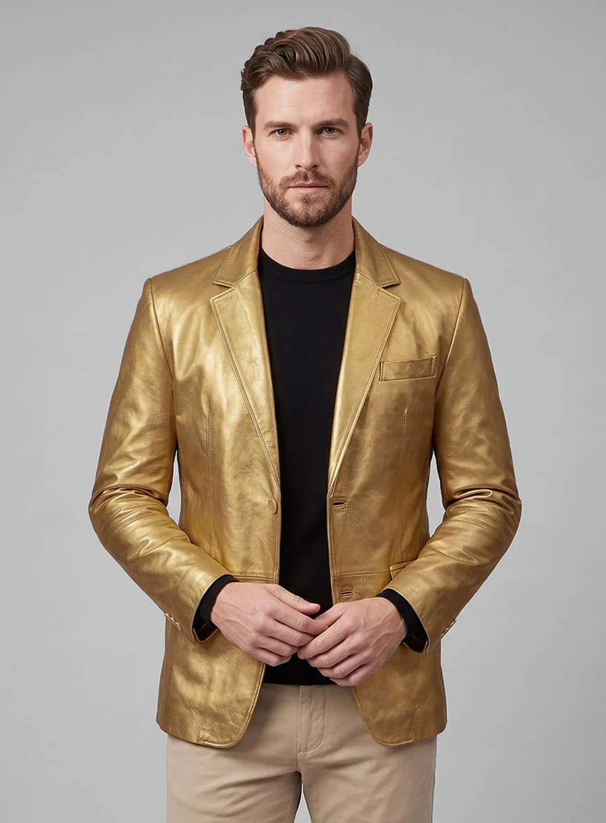 Gold Leather Blazer - Image 4
