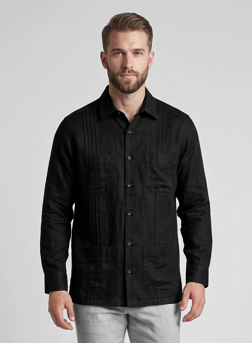 Guayabera Pure Black Linen Shirt