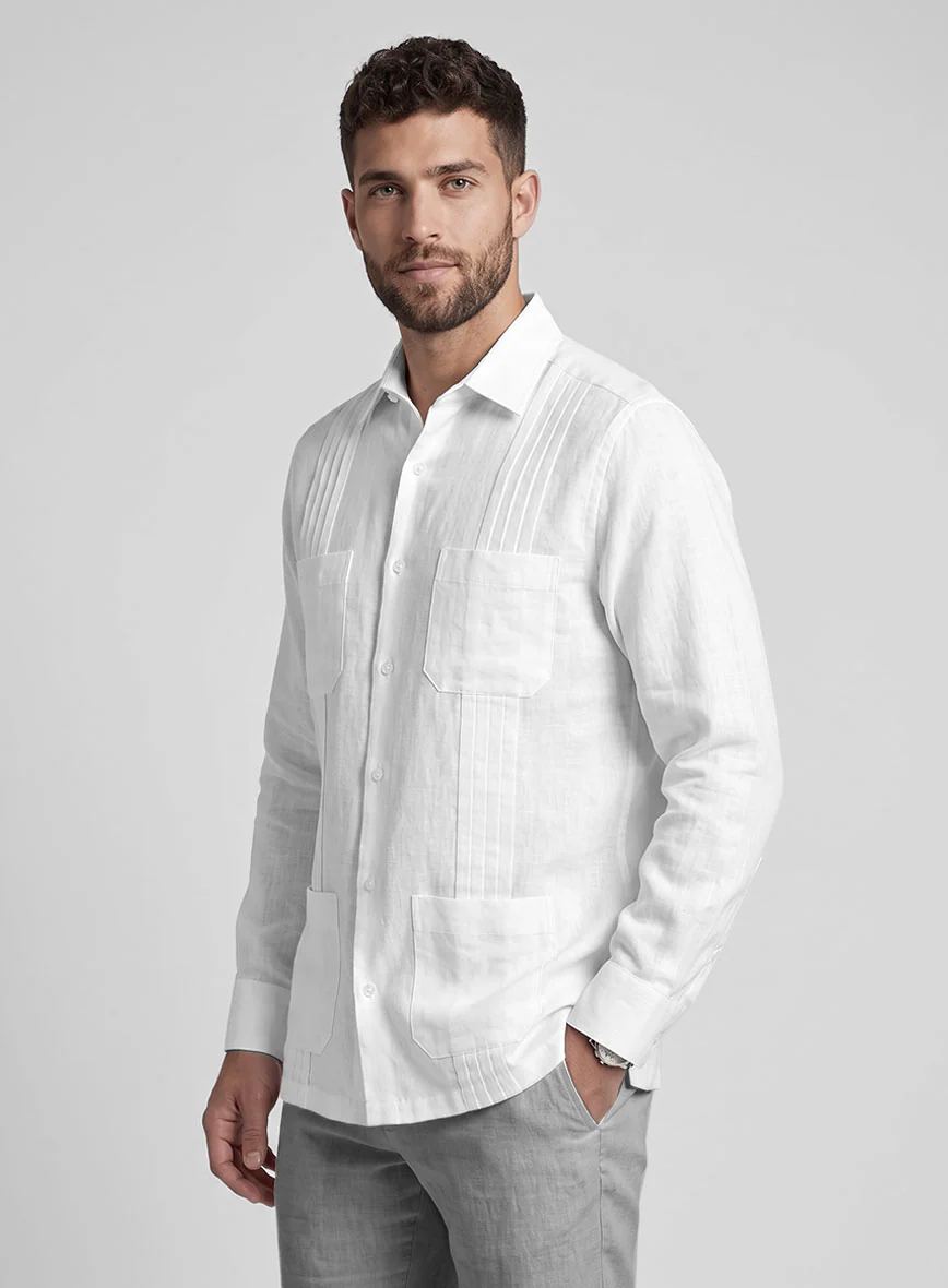 Guayabera Pure White Linen Shirt - Image 3