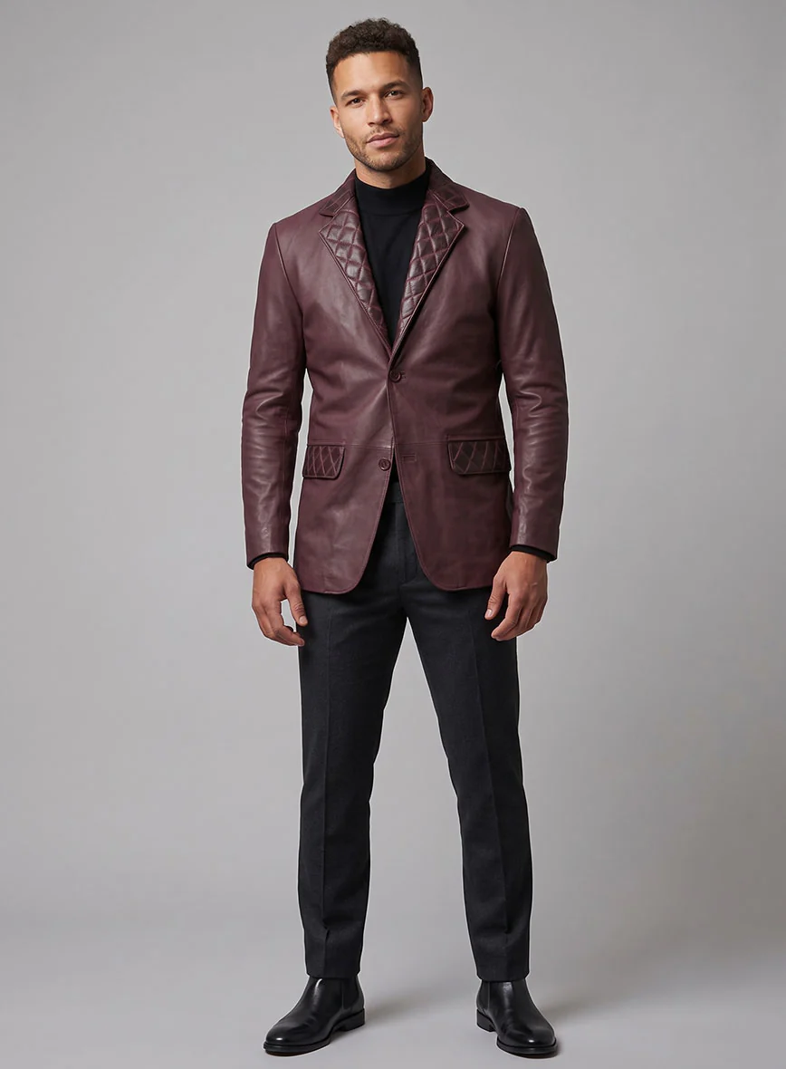 Harper Burnt Wine Leather Blazer - Image 5
