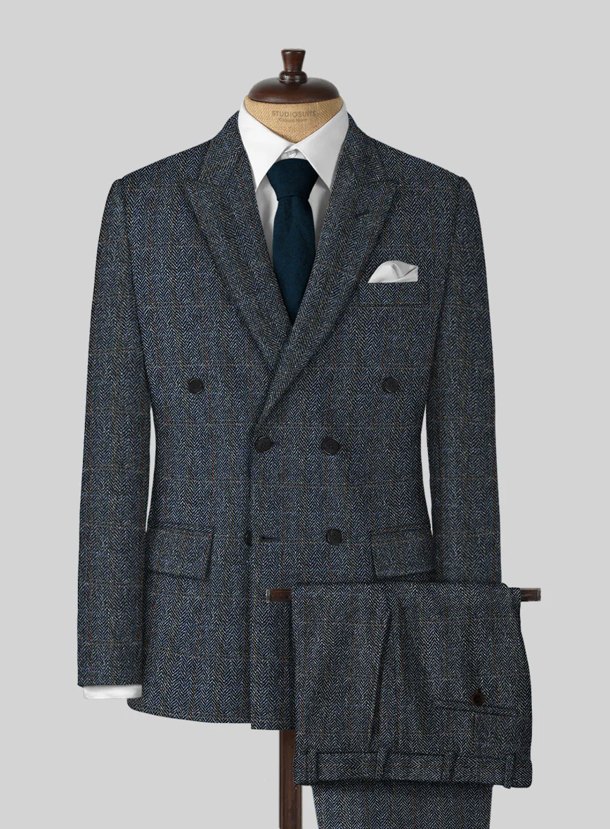Harris Tweed Country Blue Double Breasted Suit