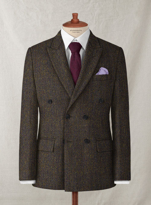 Harris Tweed Melange Brown Double Breasted Jacket