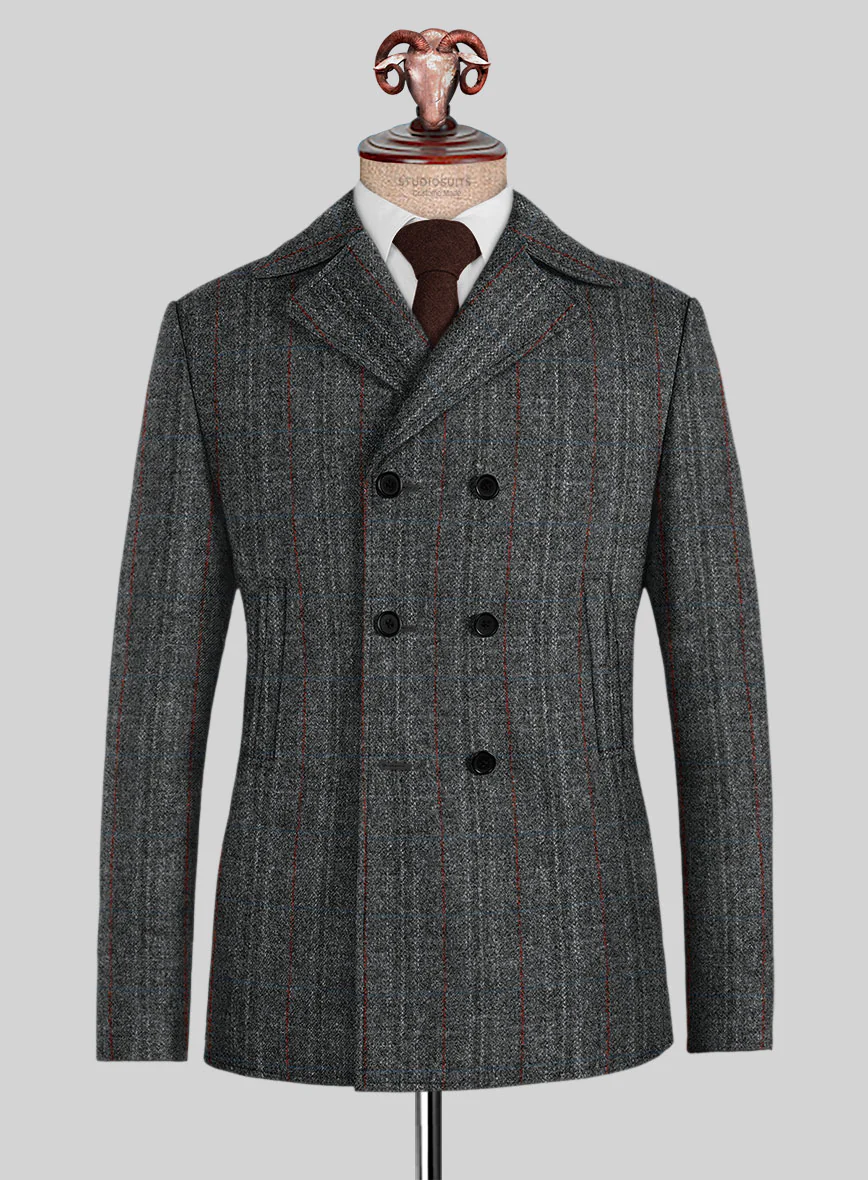 Harris Tweed Welsh Gray Pea Coat