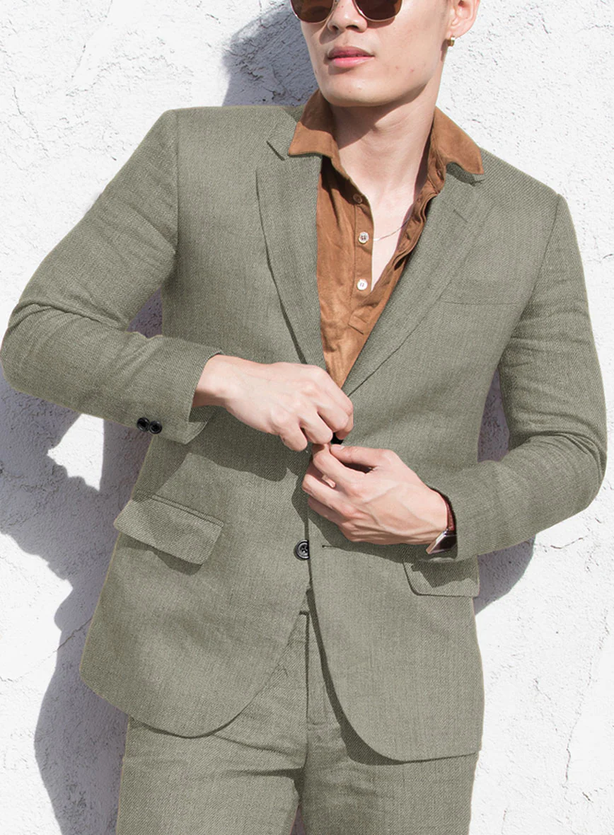 Heavy Linen Sage Green Jacket - Image 2