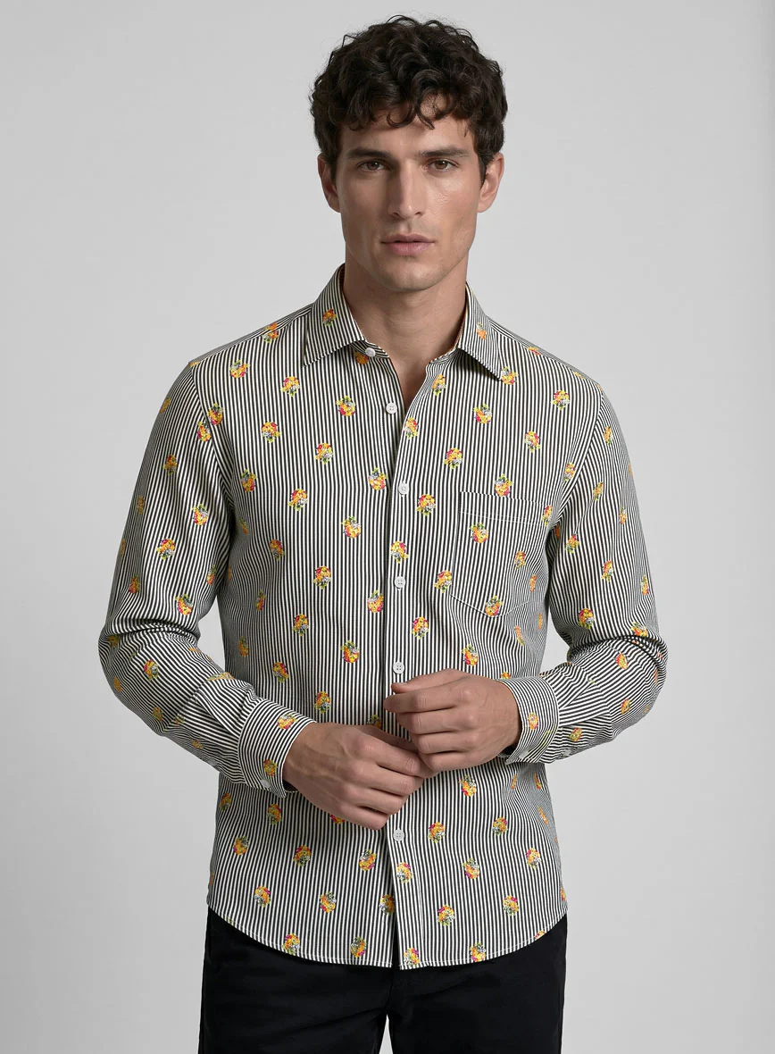 Italian Bengal Stripe Black Summer Linen Shirt