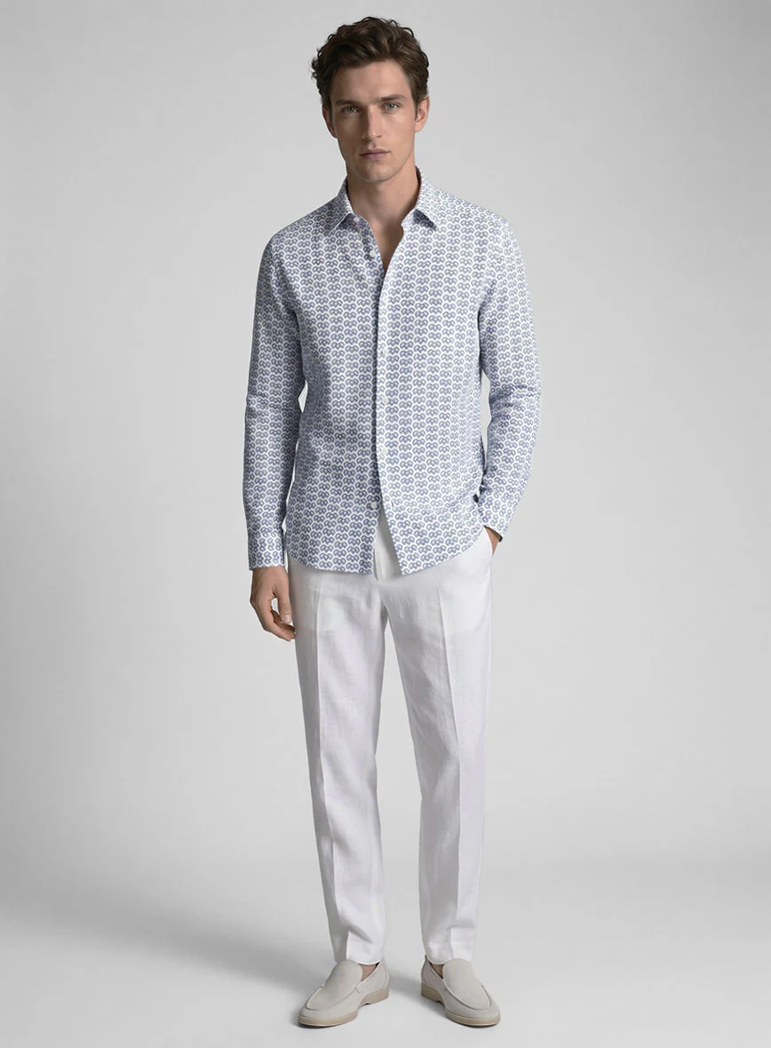 Italian Handcuffs Blue Summer Linen Shirt - Image 4