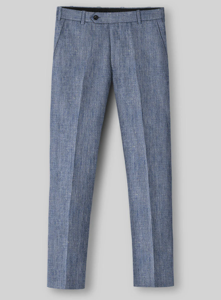 Italian Linen Artisanal Light Blue Pants - Image 2