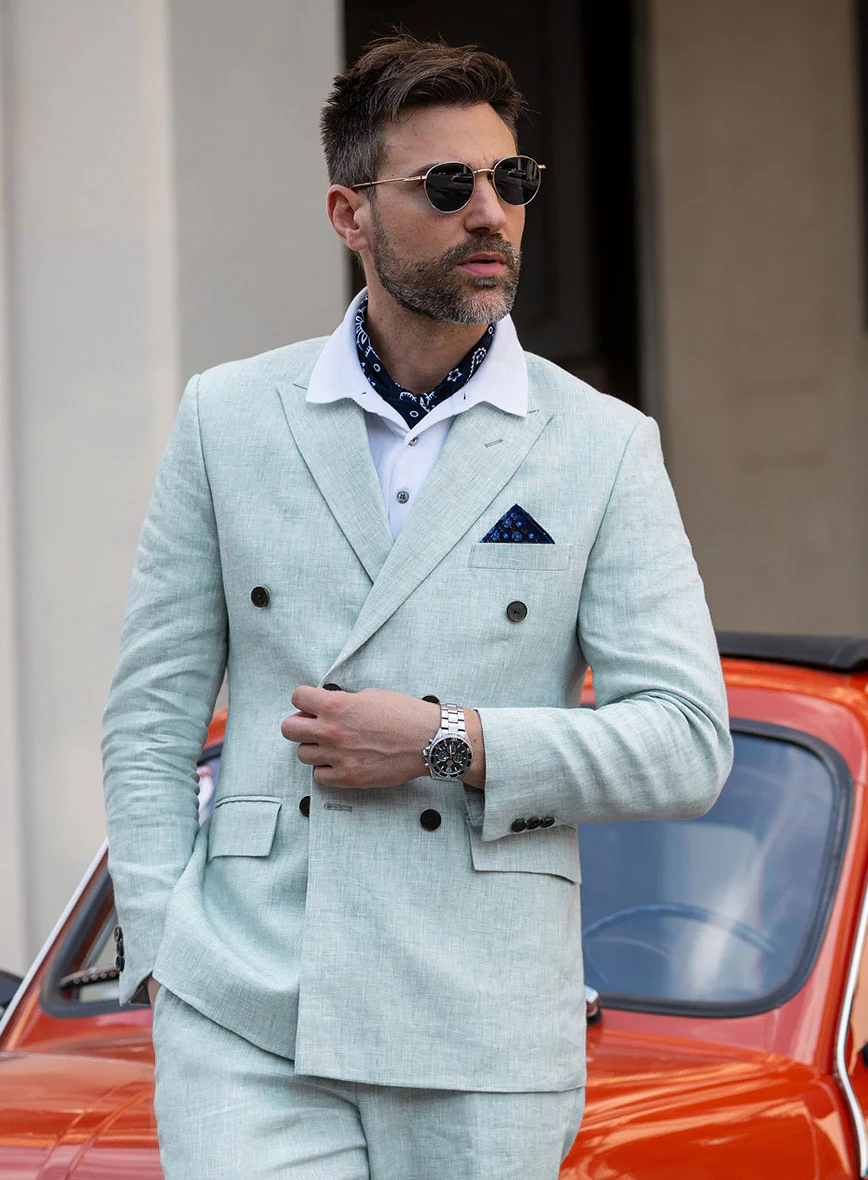 Italian Linen Mint Green Double Breasted Jacket