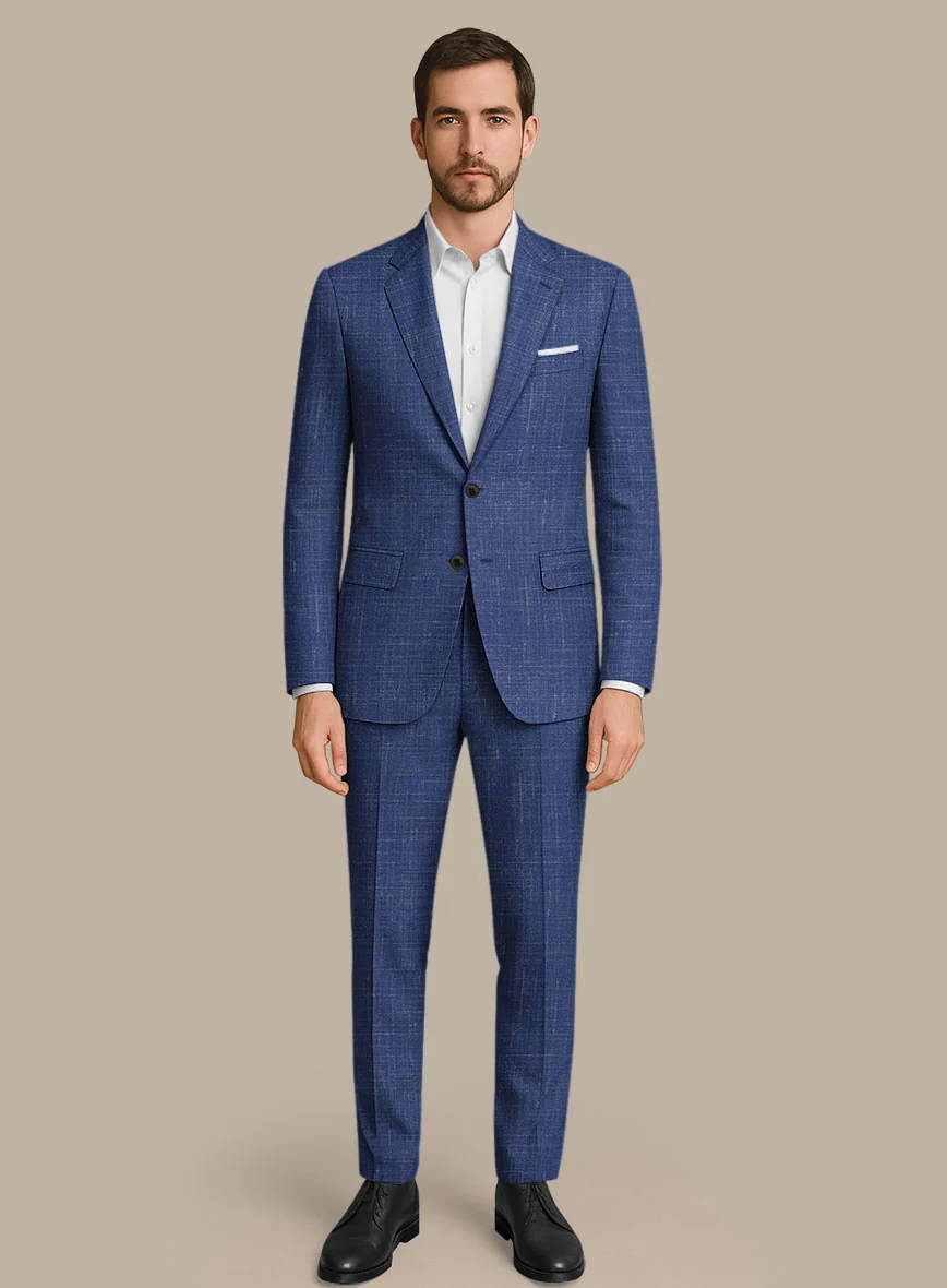 Italian Murano Cobalt Blue Wool Linen Suit