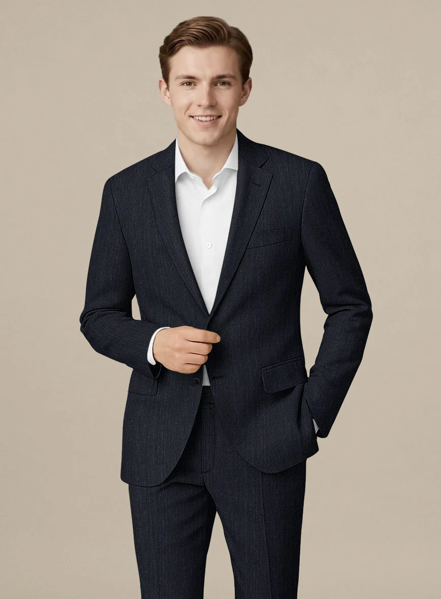 Italian Murano Deep Blue Wool Linen Silk Suit - Image 3