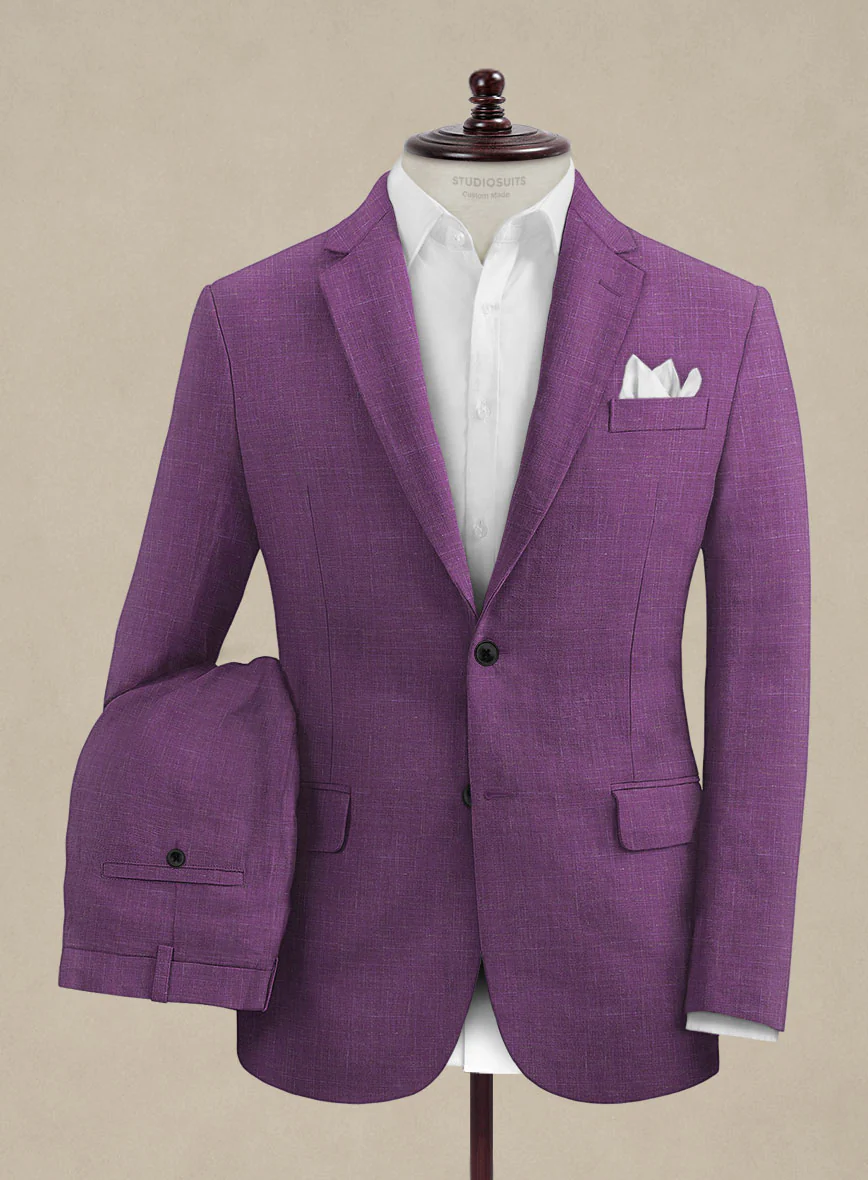 Italian Murano Eggplant Wool Linen Suit - Image 2
