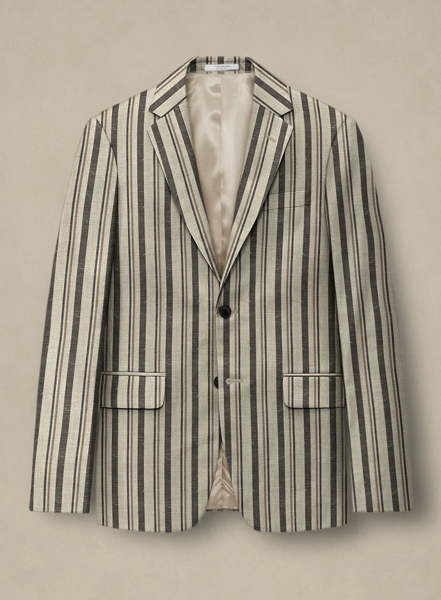 Italian Murano Emario Stripe Wool Linen Silk Jacket