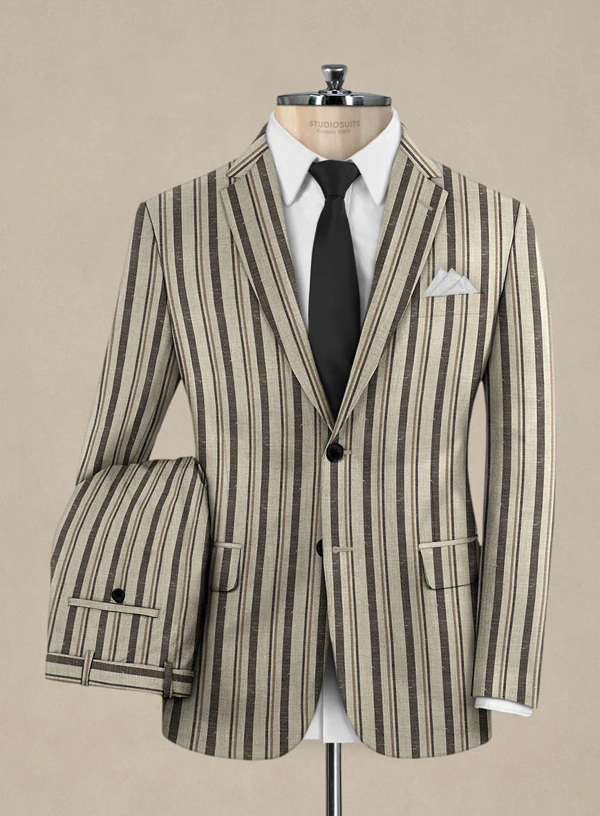 Italian Murano Emario Stripe Wool Linen Silk Suit - Image 2