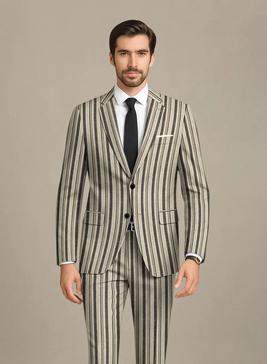 Italian Murano Emario Stripe Wool Linen Silk Suit - Image 3