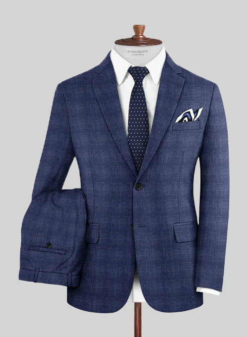 Italian Murano Mircos Blue Wool Linen Suit