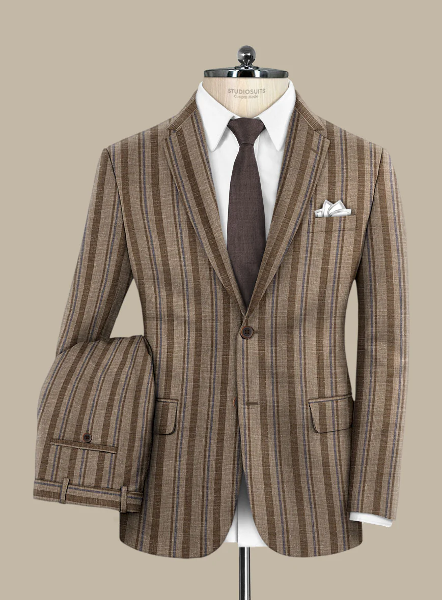 Italian Murano Omini Stripe Wool Linen Silk Suit - Image 2
