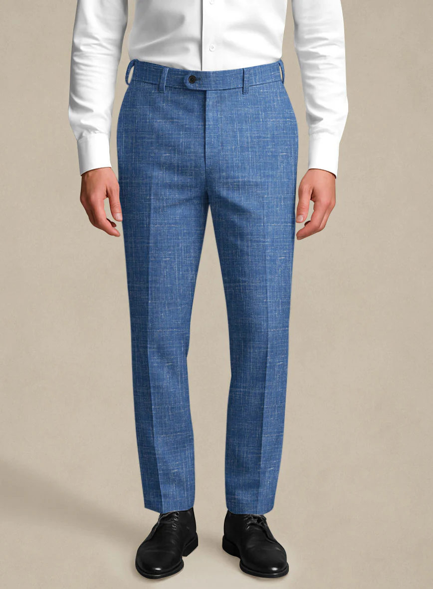 Italian Murano Portland Blue Wool Linen Pants