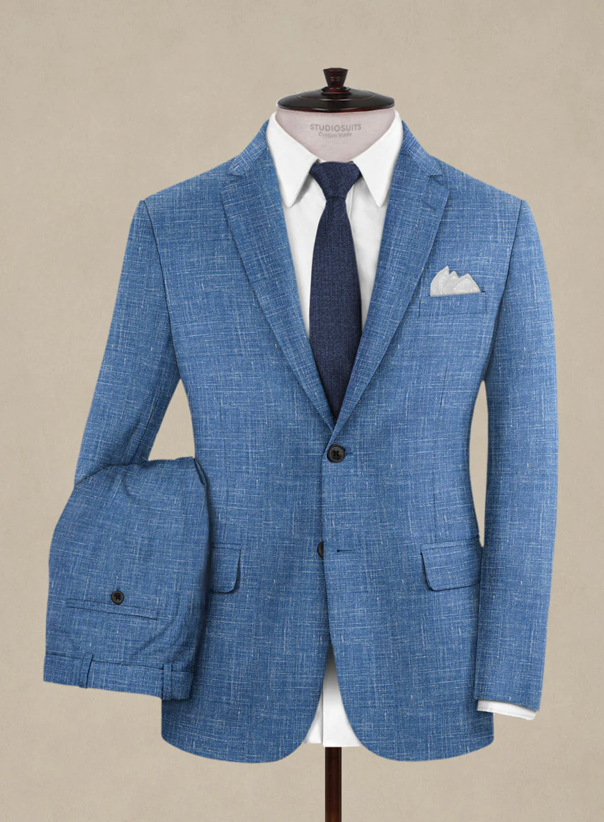 Italian Murano Portland Blue Wool Linen Suit - Image 2