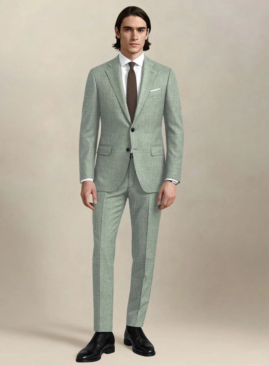 Italian Murano Seasalt Green Wool Linen Silk Suit
